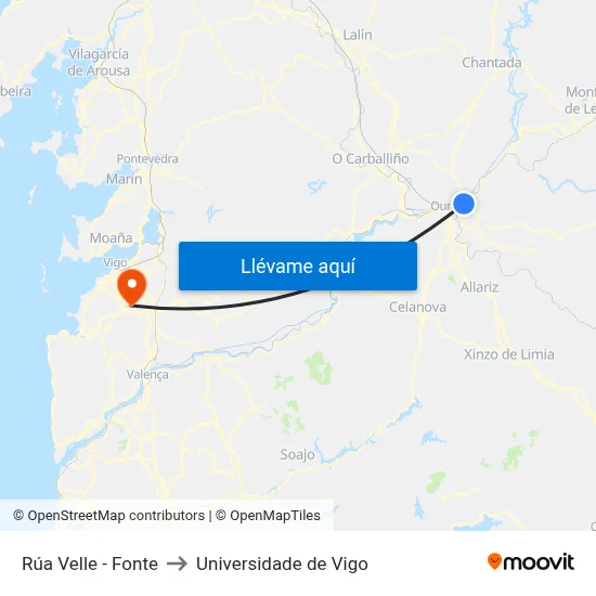 Rúa Velle - Fonte to Universidade de Vigo map