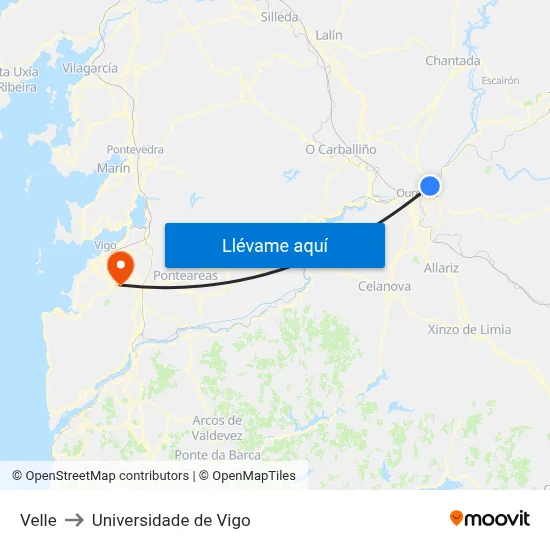 Velle to Universidade de Vigo map