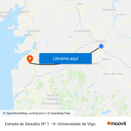 Estrada de Seixalbo Nº 1 to Universidade de Vigo map
