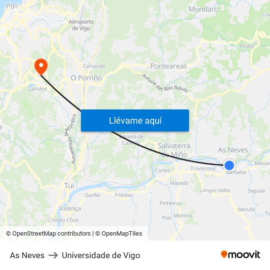 As Neves to Universidade de Vigo map