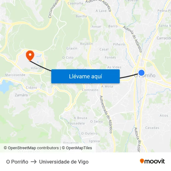 O Porriño to Universidade de Vigo map