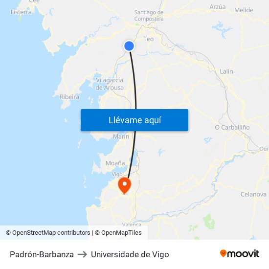 Padrón-Barbanza to Universidade de Vigo map