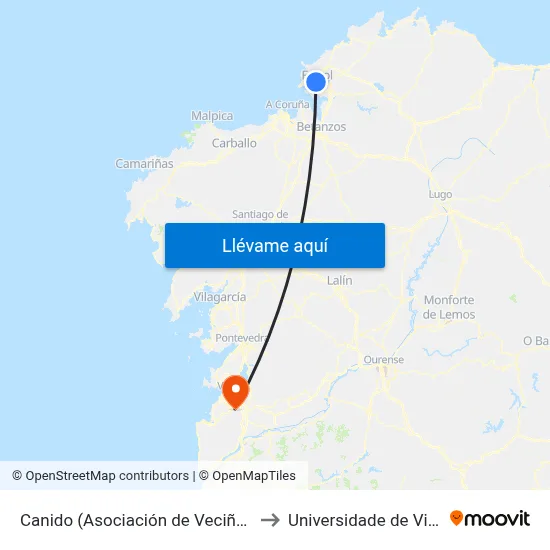 Canido (Asociación de Veciños) to Universidade de Vigo map