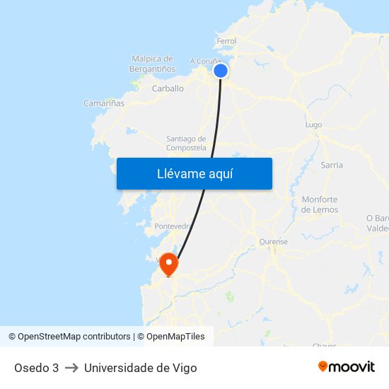 Osedo 3 to Universidade de Vigo map