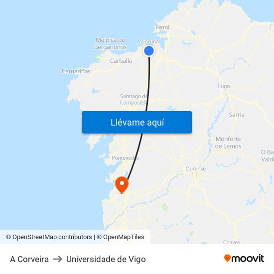 A Corveira to Universidade de Vigo map