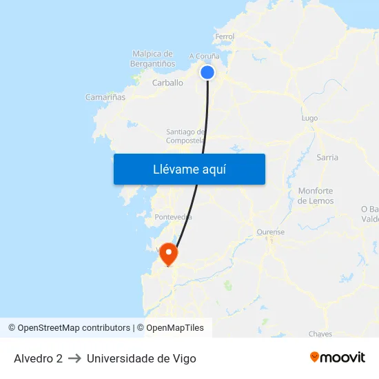 Alvedro 2 to Universidade de Vigo map
