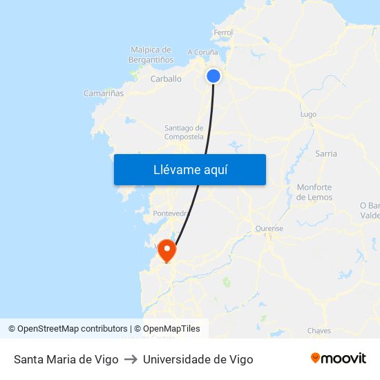 Santa Maria de Vigo to Universidade de Vigo map