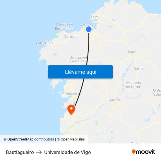 Bastiagueiro to Universidade de Vigo map