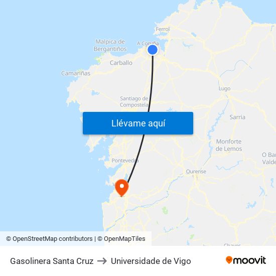 Gasolinera Santa Cruz to Universidade de Vigo map