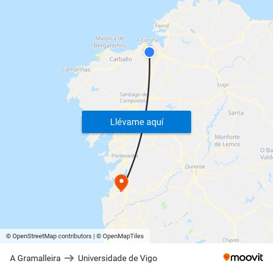 A Gramalleira to Universidade de Vigo map