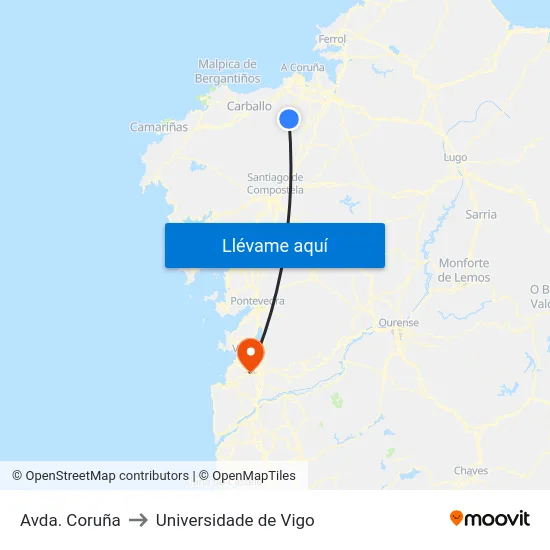 Avda. Coruña to Universidade de Vigo map