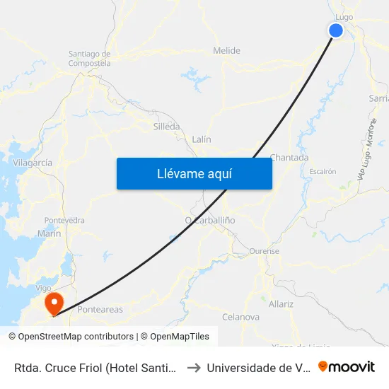 Rtda. Cruce Friol (Hotel Santiago) to Universidade de Vigo map