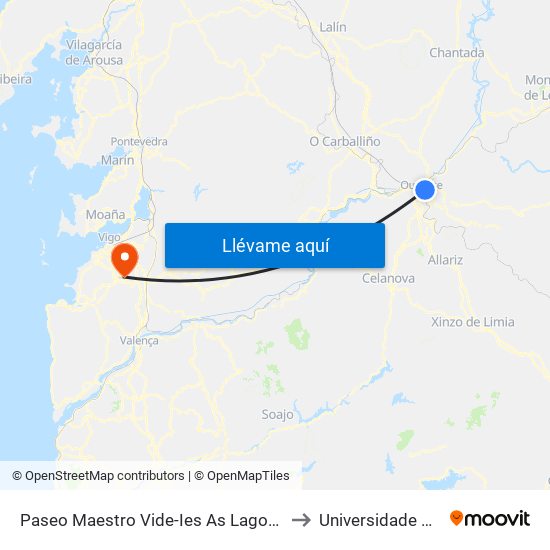 Paseo Maestro Vide-Ies As Lagoas (Ourense) to Universidade de Vigo map