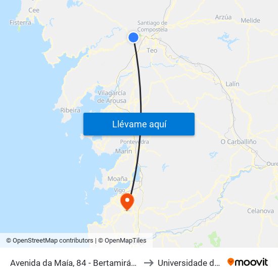 Avenida da Maía, 84 - Bertamiráns (Ames) to Universidade de Vigo map