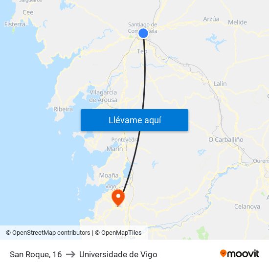 San Roque, 16 to Universidade de Vigo map
