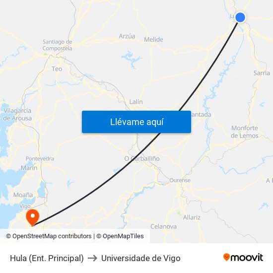 Hula (Ent. Principal) to Universidade de Vigo map