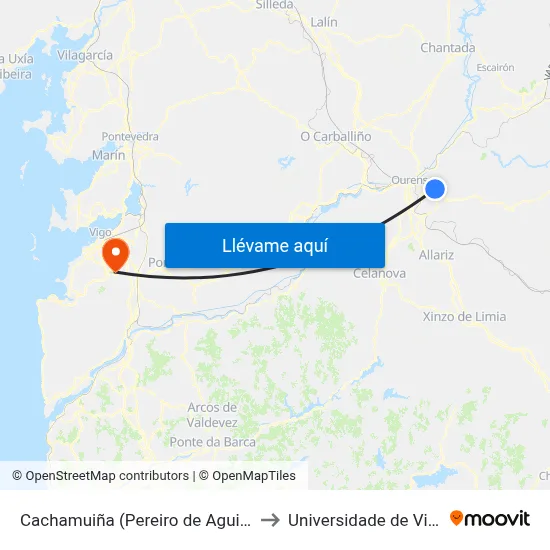 Cachamuiña (Pereiro de Aguiar) to Universidade de Vigo map
