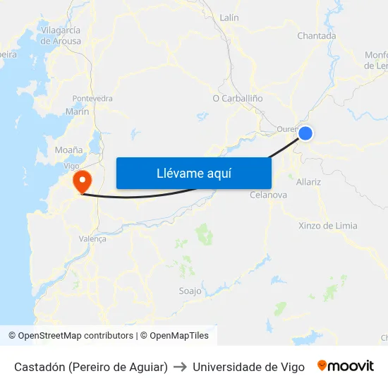 Castadón (Pereiro de Aguiar) to Universidade de Vigo map