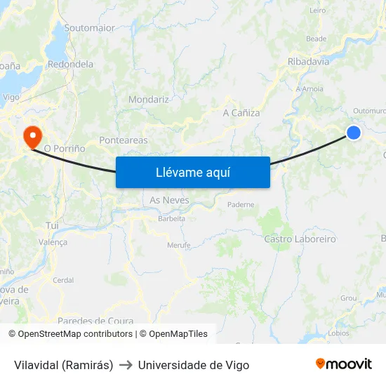Vilavidal (Ramirás) to Universidade de Vigo map