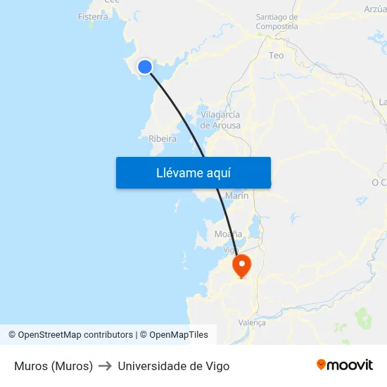 Muros (Muros) to Universidade de Vigo map