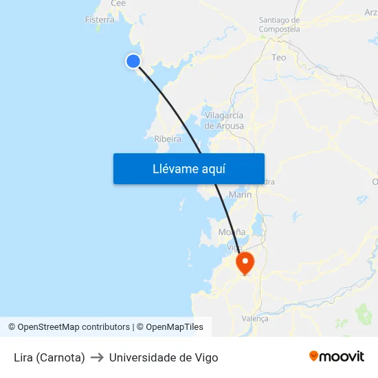 Lira (Carnota) to Universidade de Vigo map