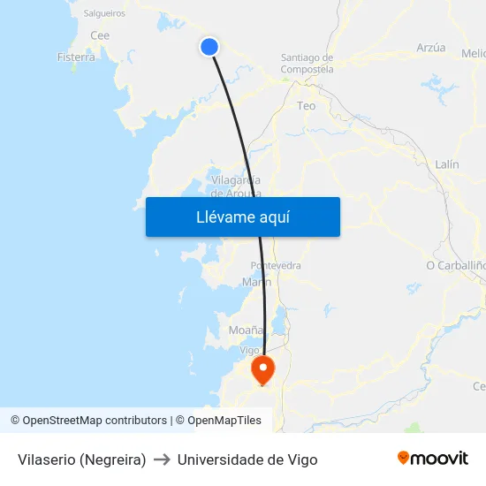 Vilaserio (Negreira) to Universidade de Vigo map