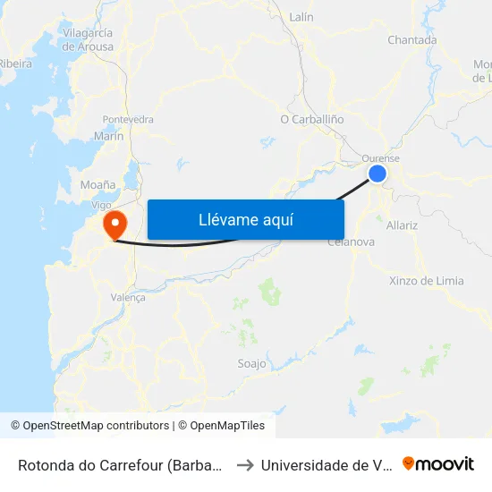 Rotonda do Carrefour (Barbadás) to Universidade de Vigo map