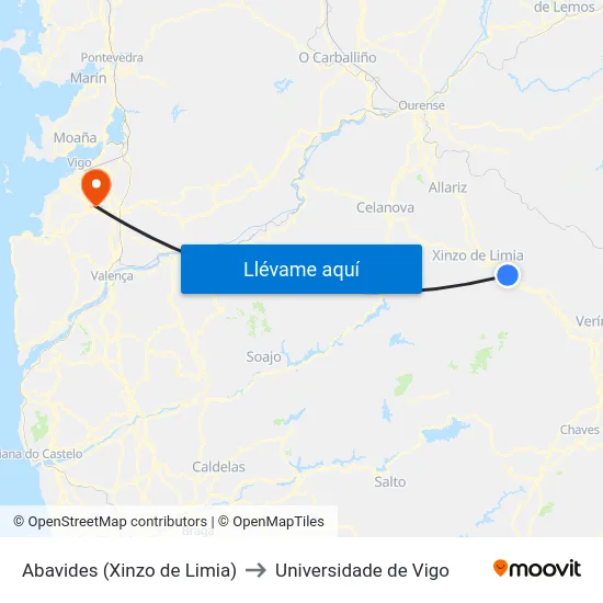 Abavides (Xinzo de Limia) to Universidade de Vigo map
