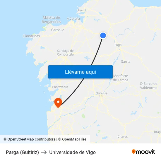 Parga (Guitiriz) to Universidade de Vigo map
