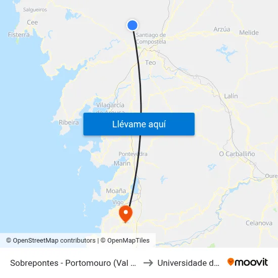 Sobrepontes - Portomouro (Val do Dubra) to Universidade de Vigo map
