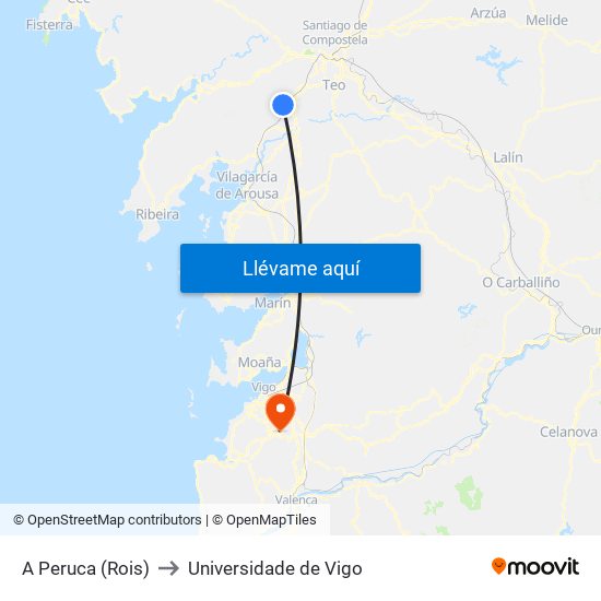 A Peruca (Rois) to Universidade de Vigo map