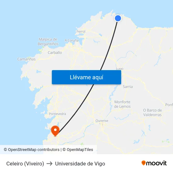Celeiro (Viveiro) to Universidade de Vigo map