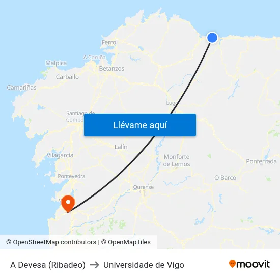 A Devesa (Ribadeo) to Universidade de Vigo map