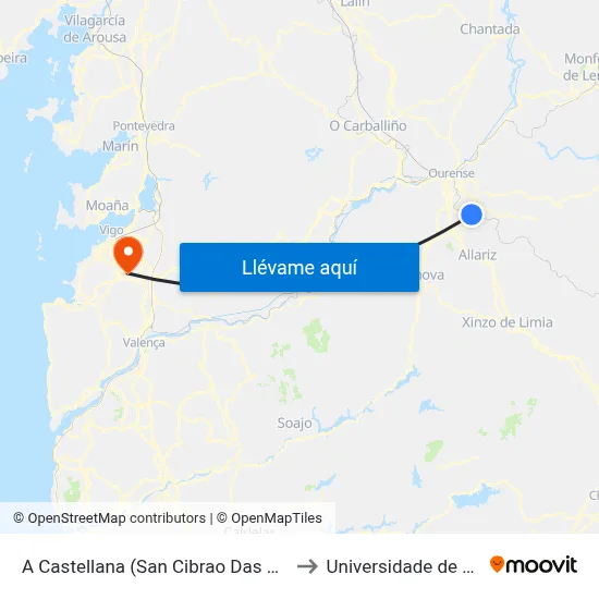 A Castellana (San Cibrao Das Viñas) to Universidade de Vigo map