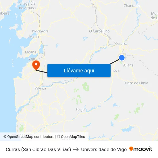 Currás (San Cibrao Das Viñas) to Universidade de Vigo map