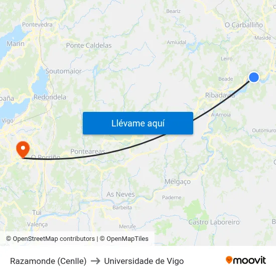 Razamonde (Cenlle) to Universidade de Vigo map