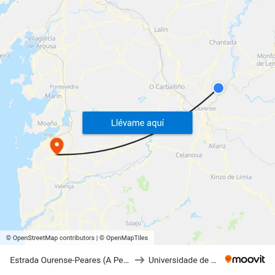 Estrada Ourense-Peares (A Peroxa) to Universidade de Vigo map