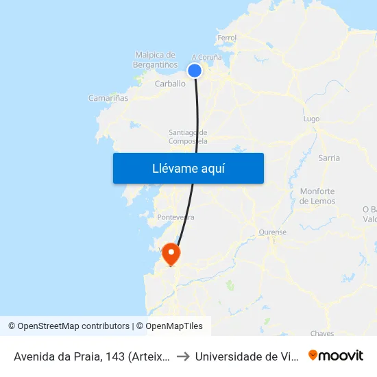 Avenida da Praia, 143 (Arteixo) to Universidade de Vigo map