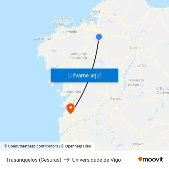 Trasanquelos (Cesuras) to Universidade de Vigo map