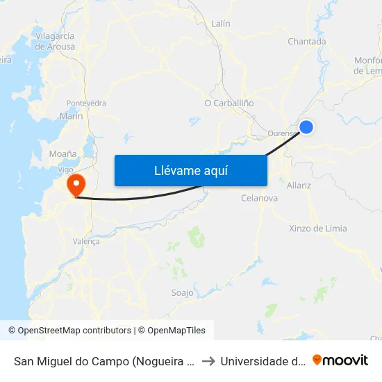 San Miguel do Campo (Nogueira de Ramuín) to Universidade de Vigo map