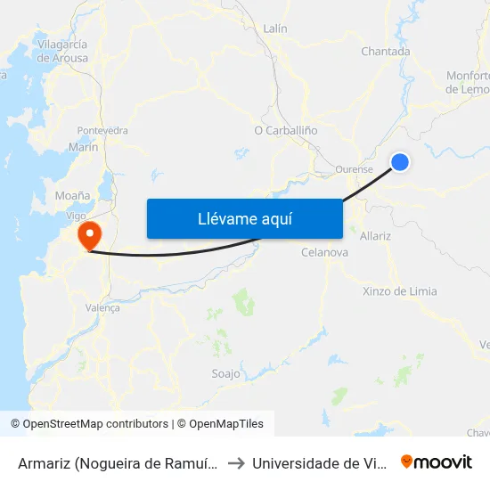 Armariz (Nogueira de Ramuín) to Universidade de Vigo map