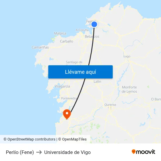 Perlío (Fene) to Universidade de Vigo map