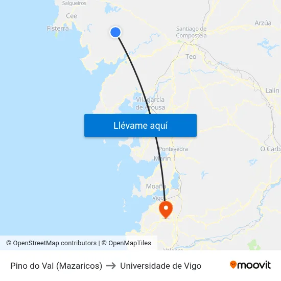 Pino do Val (Mazaricos) to Universidade de Vigo map