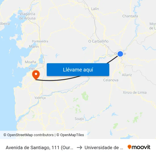 Avenida de Santiago, 111 (Ourense) to Universidade de Vigo map