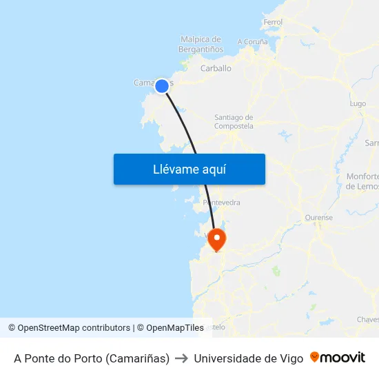 A Ponte do Porto (Camariñas) to Universidade de Vigo map