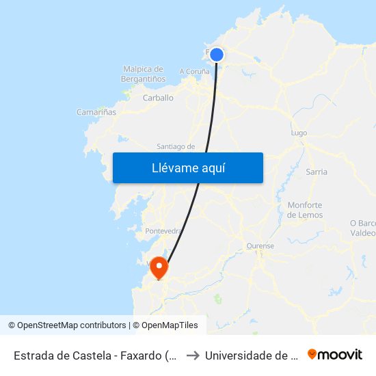 Estrada de Castela - Faxardo (Ferrol) to Universidade de Vigo map