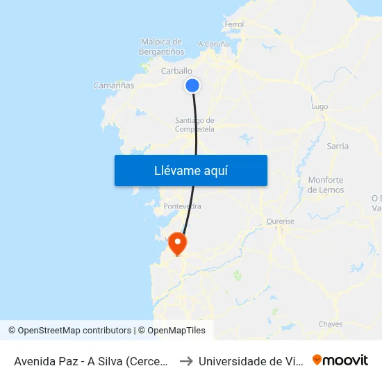 Avenida Paz - A Silva (Cerceda) to Universidade de Vigo map