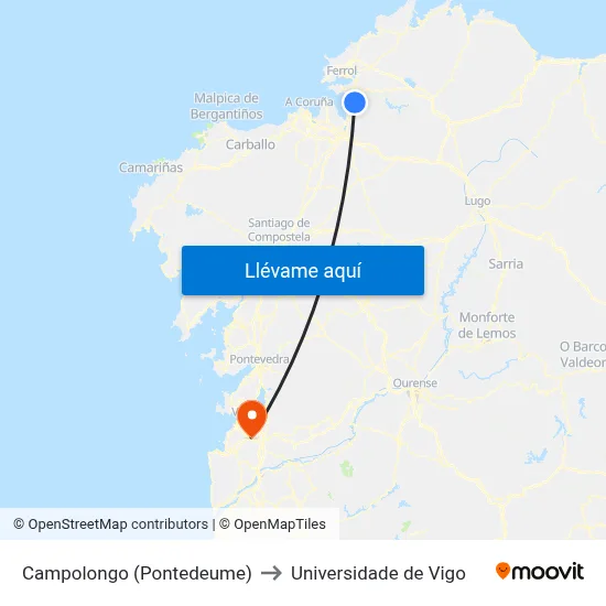 Campolongo (Pontedeume) to Universidade de Vigo map