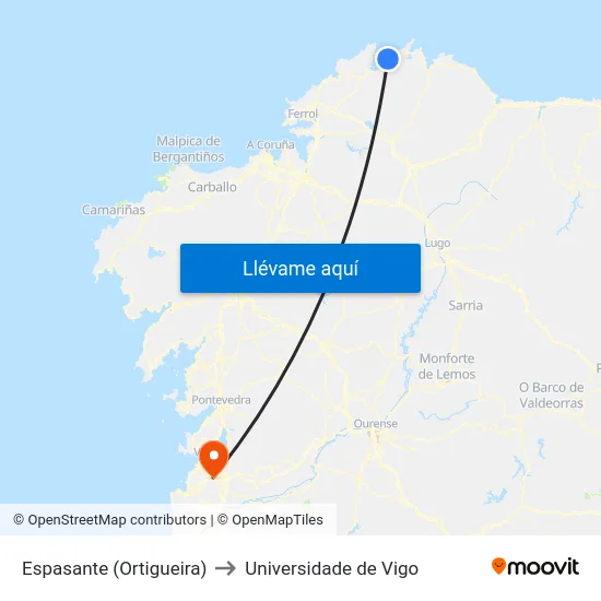 Espasante (Ortigueira) to Universidade de Vigo map