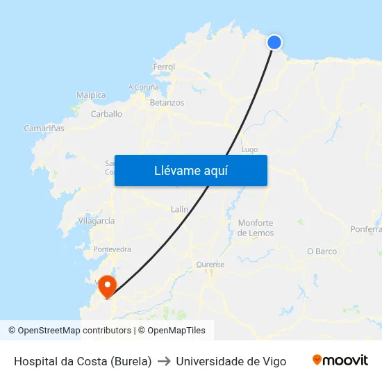 Hospital da Costa (Burela) to Universidade de Vigo map